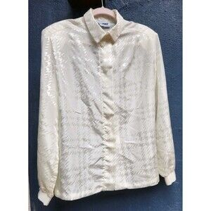 Vintage 1970s 70s 80s Plus ILGWU Made In USA rrrrruss Ivory Houndstooth Blouse
